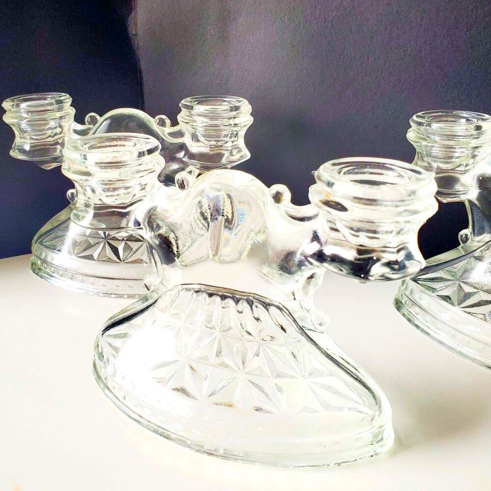 Vintage Clear Glass Candle Holders Set of 3 Cut Glass GUC